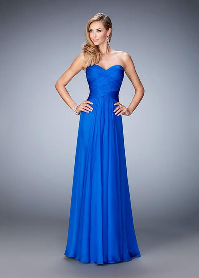 La Femme - 22815 Ruched Strapless Chiffon Gown In Blue