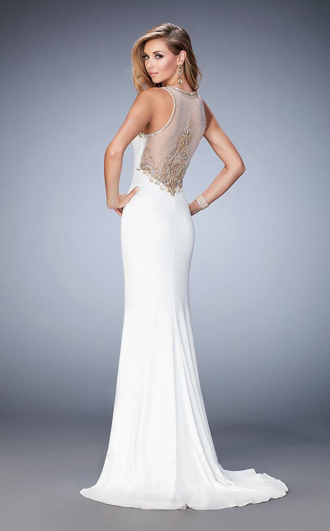 GiGi - 22825 Sheer Beaded Jersey Gown In White