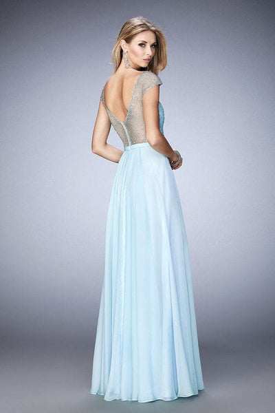 La Femme - 22876 Shimmering Cap Sleeve A-Line Gown In Blue