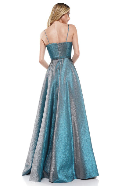 Colors Dress - 2290 Glittered Square Neck Long A-line Dress In Blue and Multi