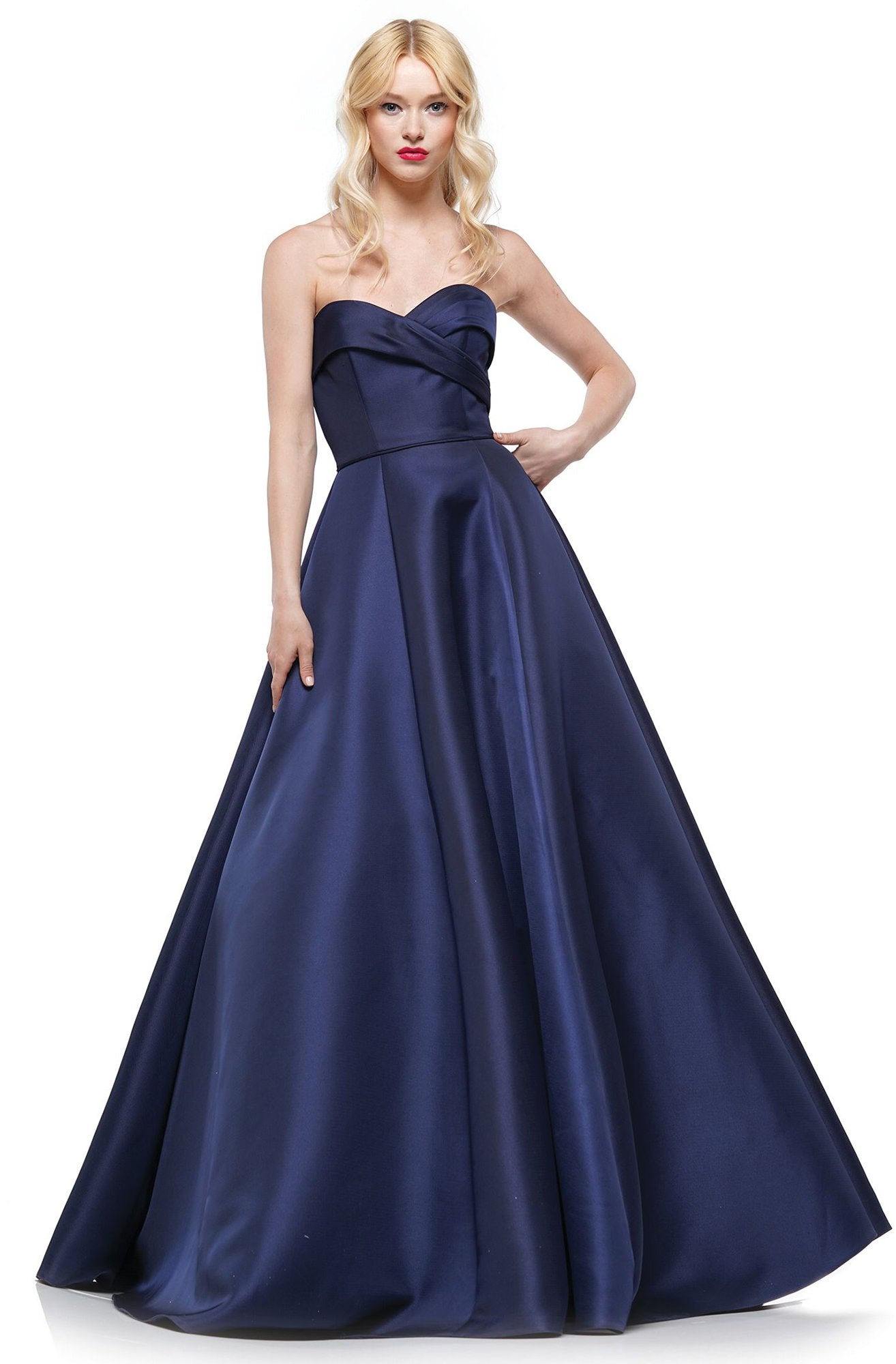 Colors Dress - 2291 Strapless Mikado A-line Long Dress In Blue and Black