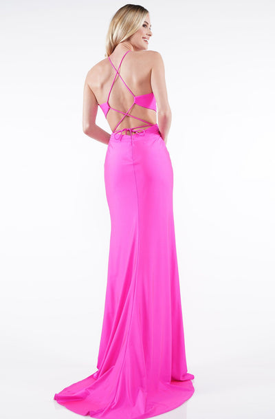 Colors Dress - 2294 Fitted Open Back Column Dress In Pink