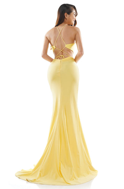 Colors Dress - 2294 Fitted Open Back Column Dress In Yellow