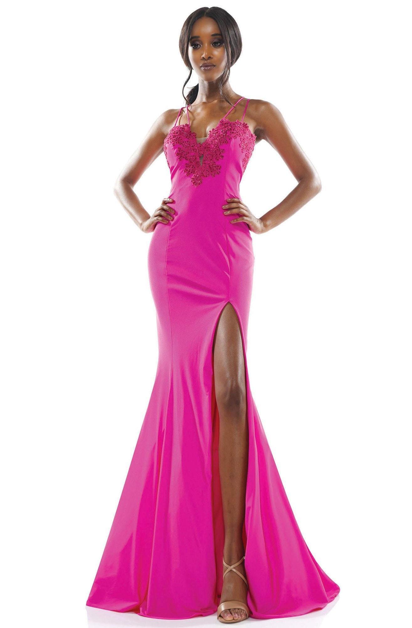Colors Dress - 2302 Double Strapped Trumpet Gown In Pink