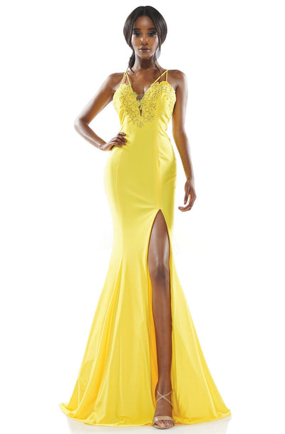 Colors Dress - 2302 Double Strapped Trumpet Gown In Yellow
