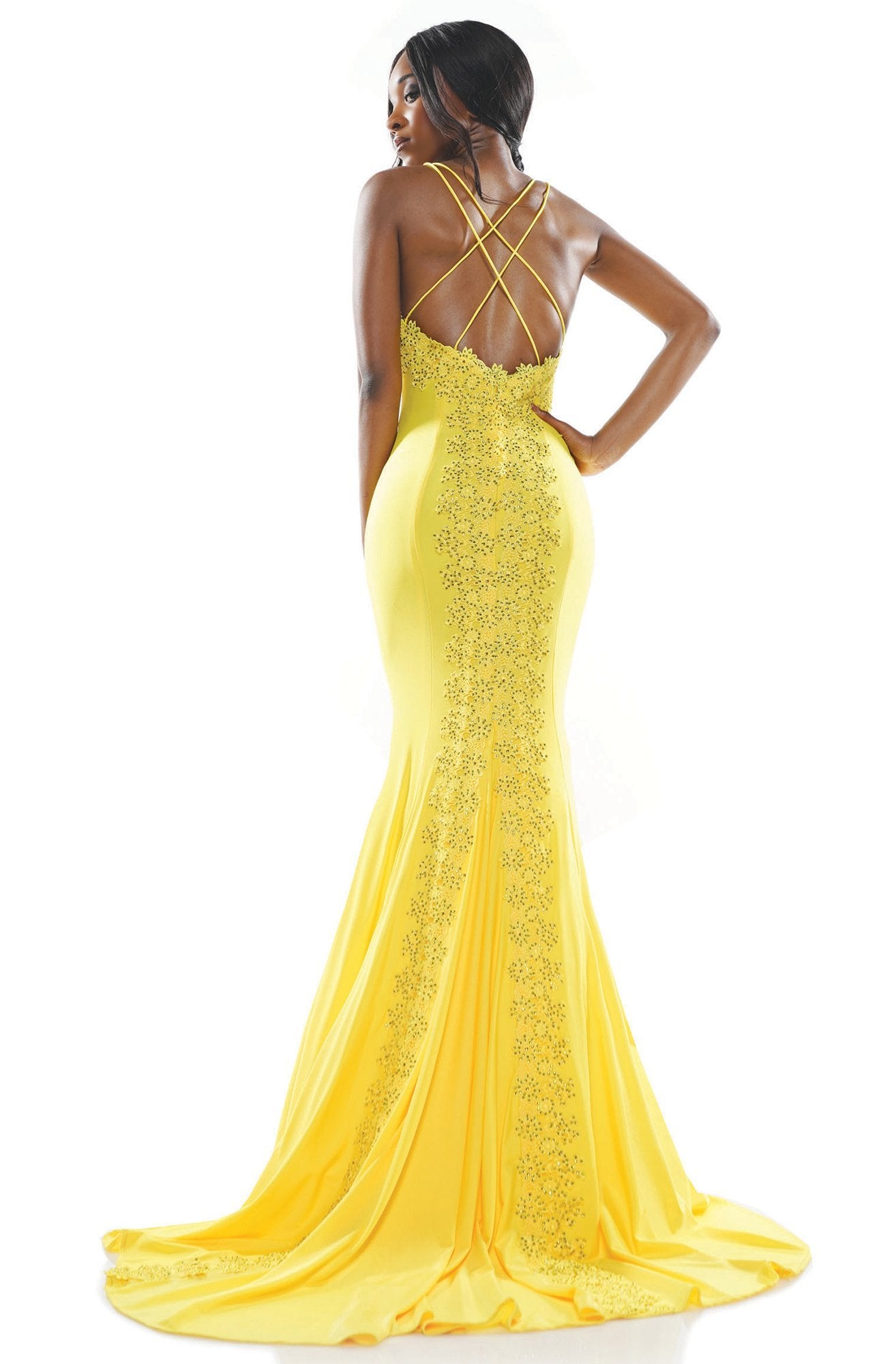 Colors Dress - 2302 Double Strapped Trumpet Gown In Yellow