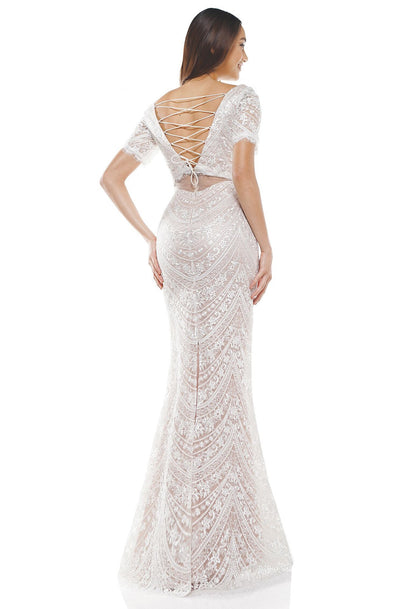 Colors Dress - 2314 French Embroidered Lace Trumpet Dress In White