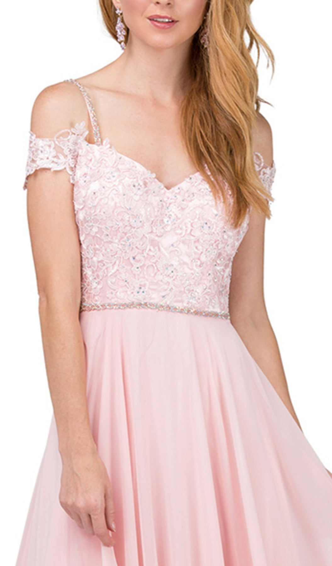 Dancing Queen - 2327 Embellished Off-Shoulder A-line Gown In Pink