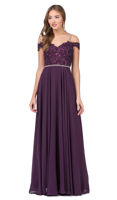 Dancing Queen - 2327 Embellished Off-Shoulder A-line Gown In Purple