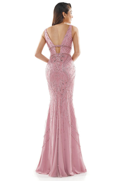 Colors Dress - 2334 Sleeveless Plunging Neck Trumpet Dress In Pink