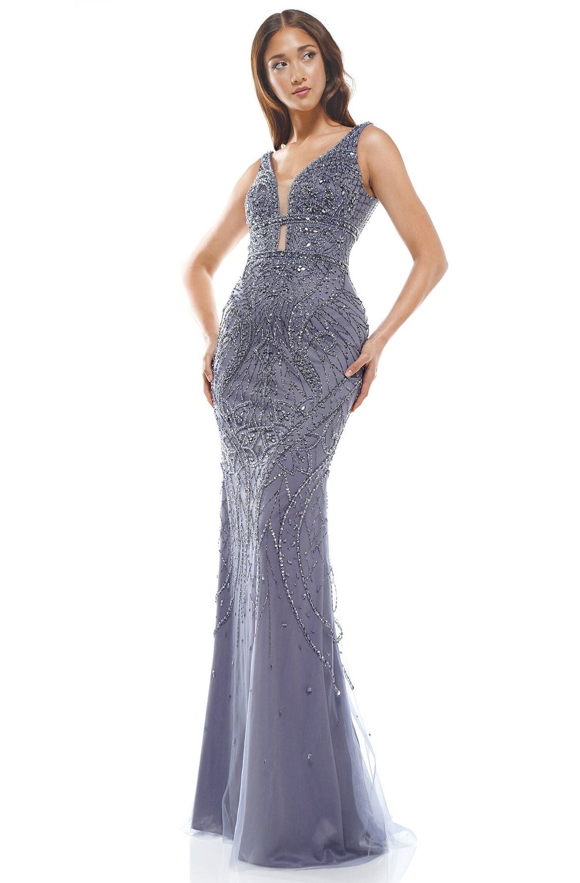 Colors Dress - 2334 Sleeveless Plunging Neck Trumpet Dress In Purple