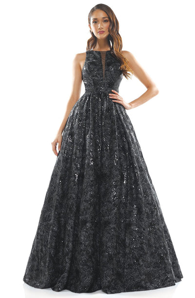 Colors Dress - 2340 Halter Glittered A-line Dress In Black