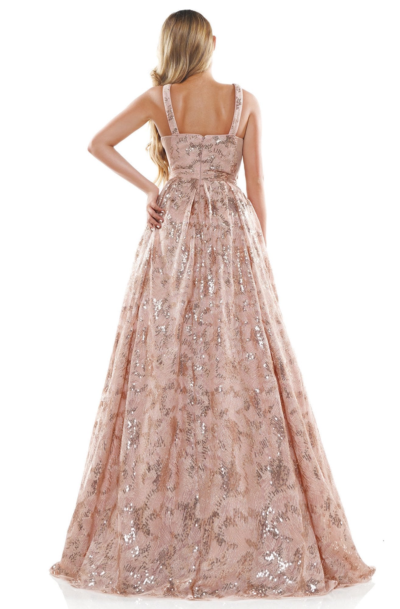 Colors Dress - 2340 Halter Glittered A-line Dress In Pink