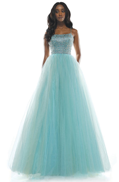 Colors Dress - 2347 Thin Strap Beaded A-line Dress In Blue and Silver