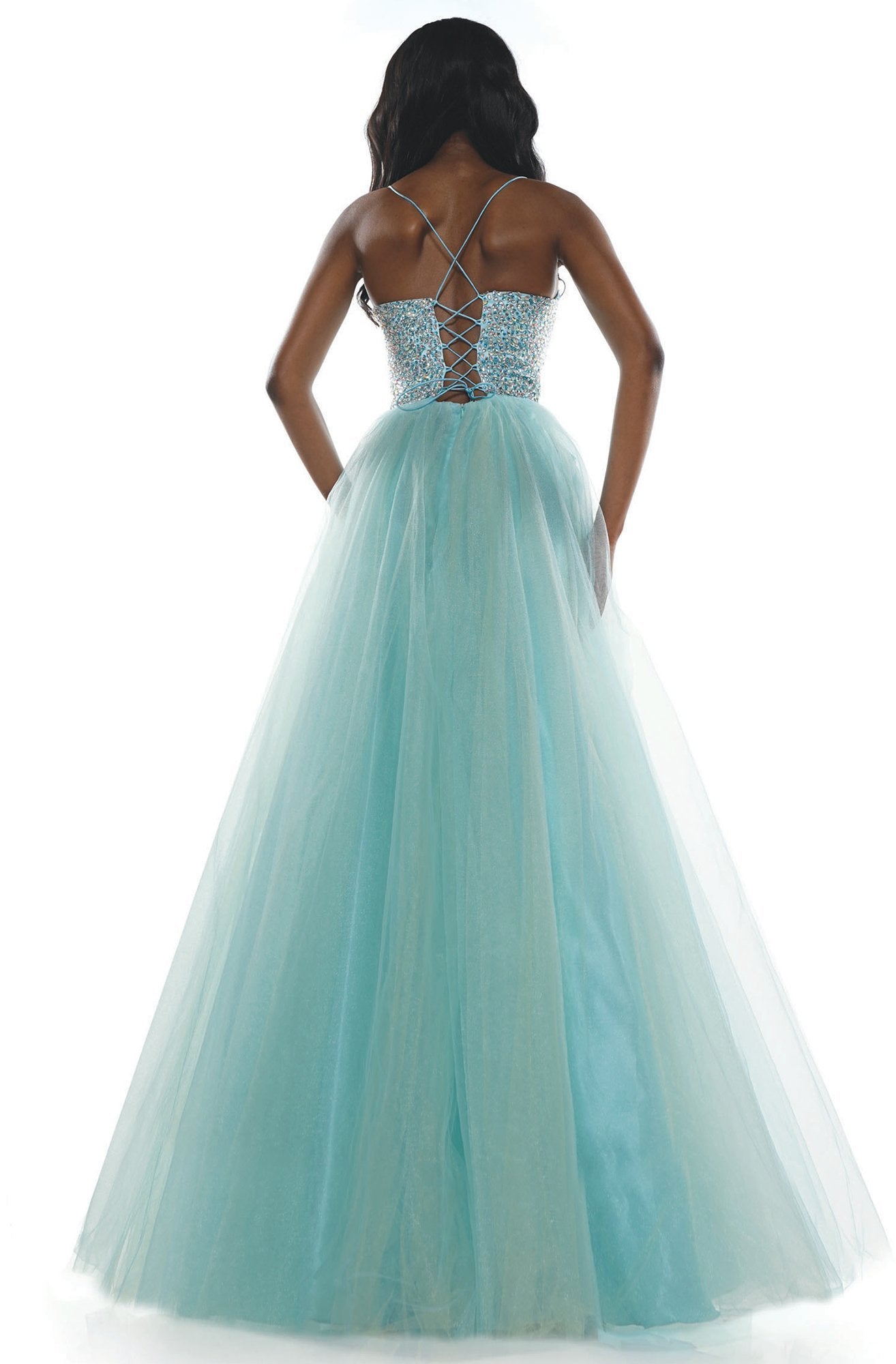 Colors Dress - 2347 Thin Strap Beaded A-line Dress In Blue and Silver