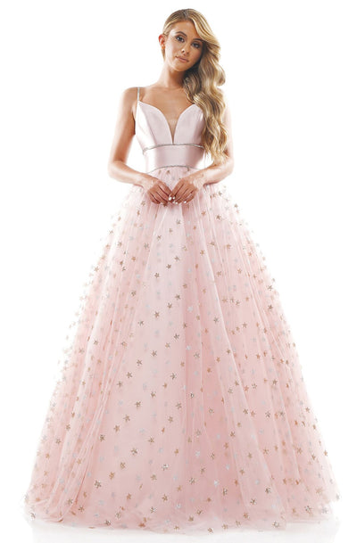 Colors Dress - 2360 Star Detailed A-line Dress In Pink