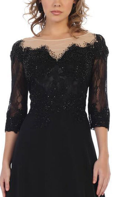 May Queen - MQ1617 Beaded Lace Illusion Bateau Dress In Black