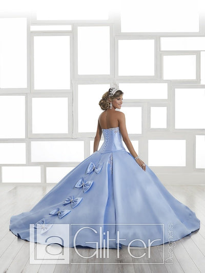 LA Glitter - 24029 Bejeweled Plunging Corset Bodice Ballgown In Blue