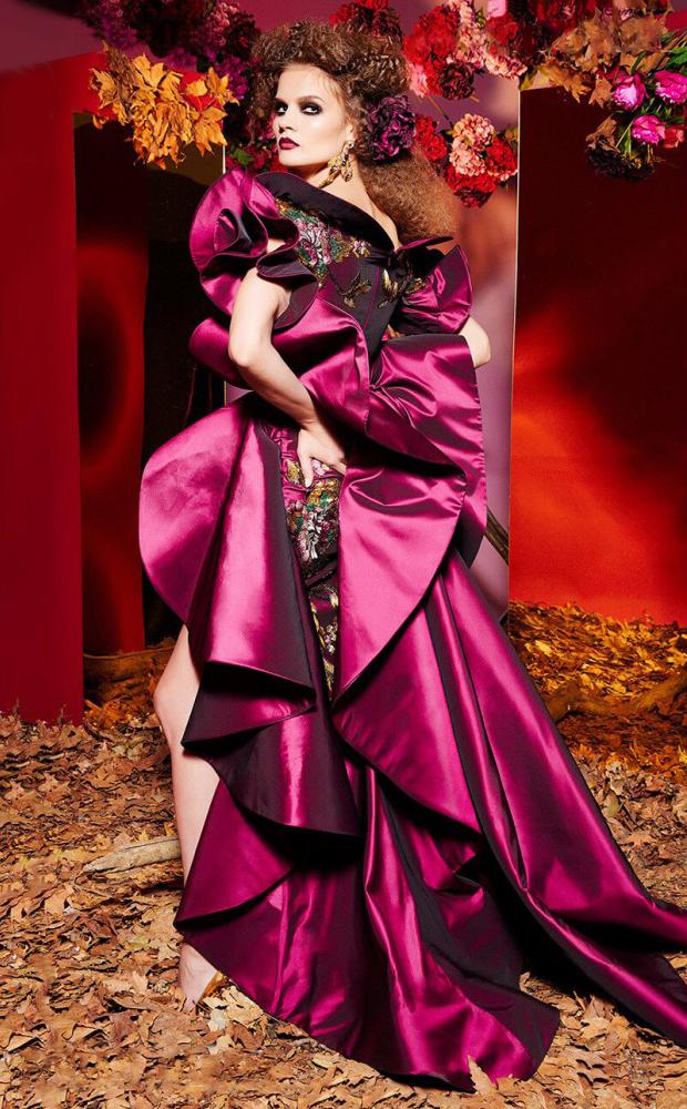 MNM COUTURE - 2424 Ruffled Off-Shoulder High Low A-line Dress In Purple