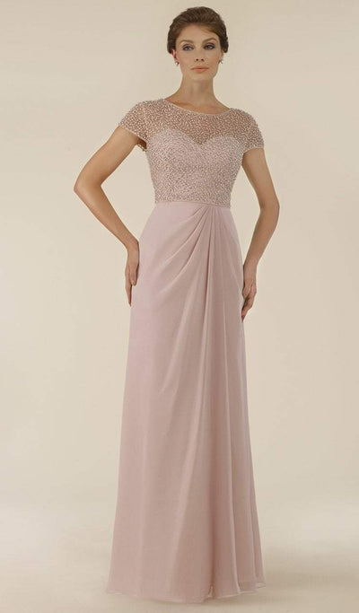 Rina Di Montella - RD2430 Illusion Neckline Pearl Beaded Chiffon Gown In Pink and Neutral