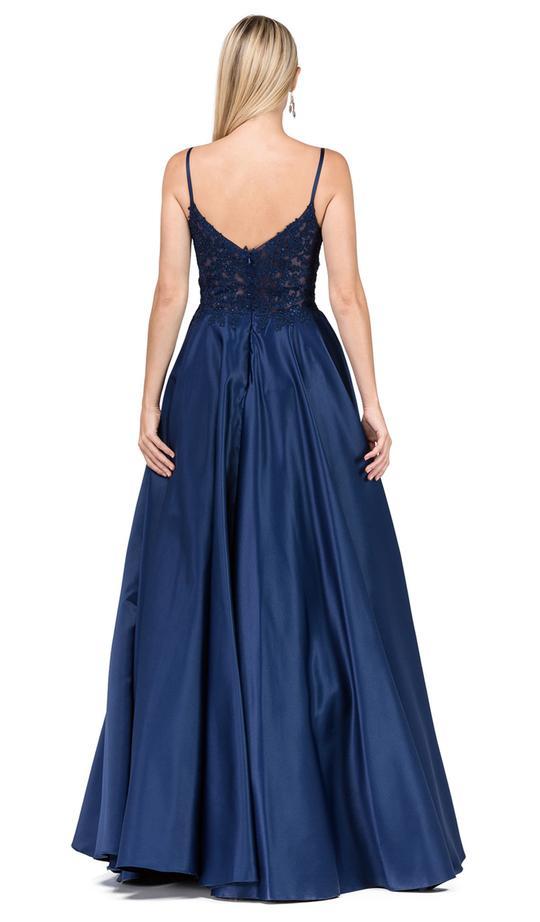 Dancing Queen - 2459A Jewel Appliqued Spaghetti Strapped A-Line Gown In Blue