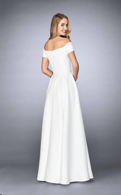 Off-Shoulder Jacquard A-Line Evening Dress 24859 in White