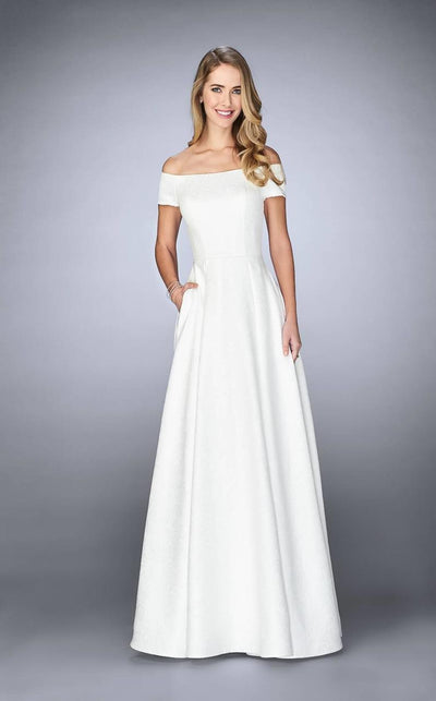 Off-Shoulder Jacquard A-Line Evening Dress 24859 in White