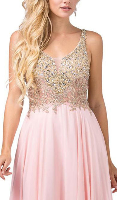 Dancing Queen - 2494 Jewel Encrusted Bodice A-Line Chiffon Gown In Pink