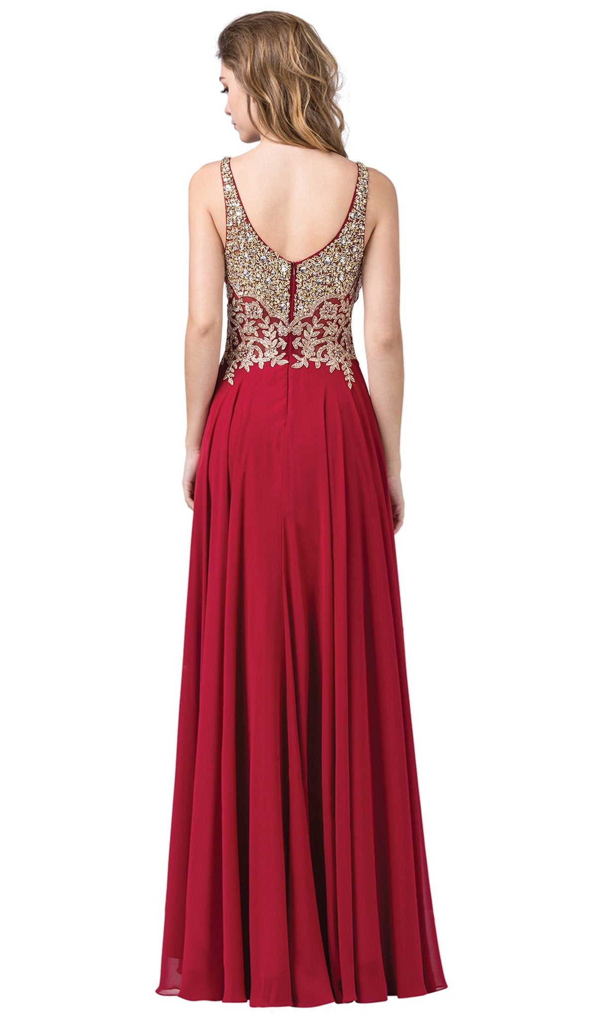 Dancing Queen - 2494 Jewel Encrusted Bodice A-Line Chiffon Gown In Red