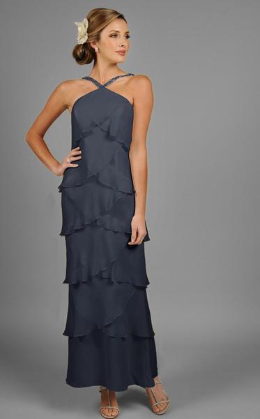 Daymor Couture - Halter Tiered Sheath Long Evening Dress 3451 in Gray