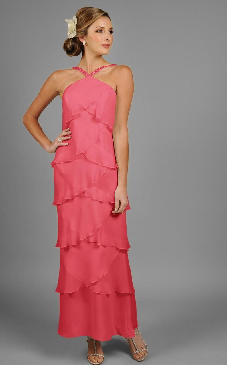 Daymor Couture - Halter Tiered Sheath Long Evening Dress 3451 In Pink