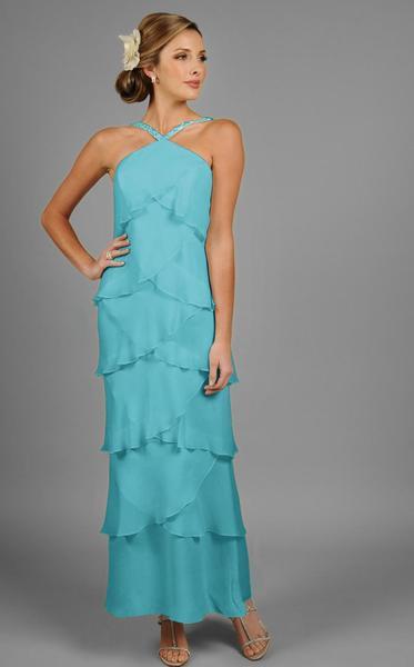 Daymor Couture - Halter Tiered Sheath Long Evening Dress 3451 in Blue