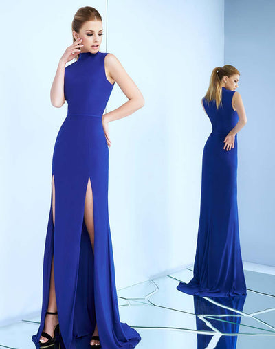 Ieena Duggal - 25034I High Neck Dual Slit Sheath Gown Special Occasion Dress 0 / Royal