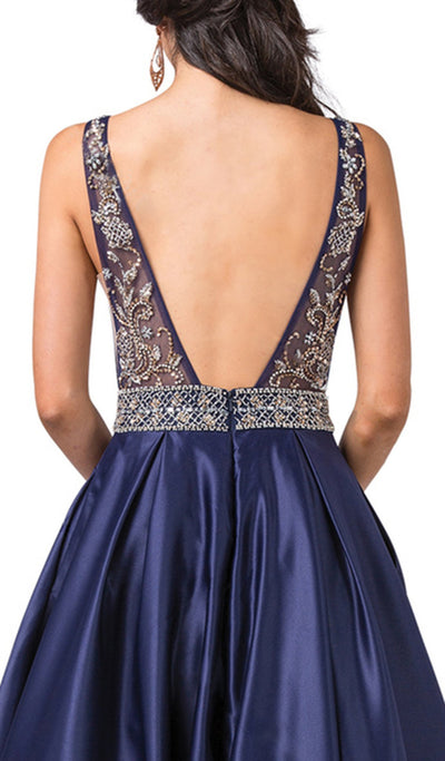 Dancing Queen - 2512 Intricate Beaded Ladder Banded Plunge Gown In Blue