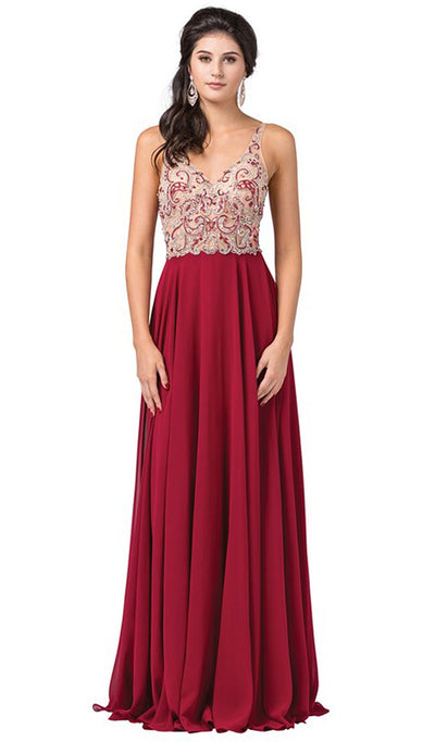 Dancing Queen - 2513 Beaded Embellished Illusion Bodice Chiffon Gown In Red