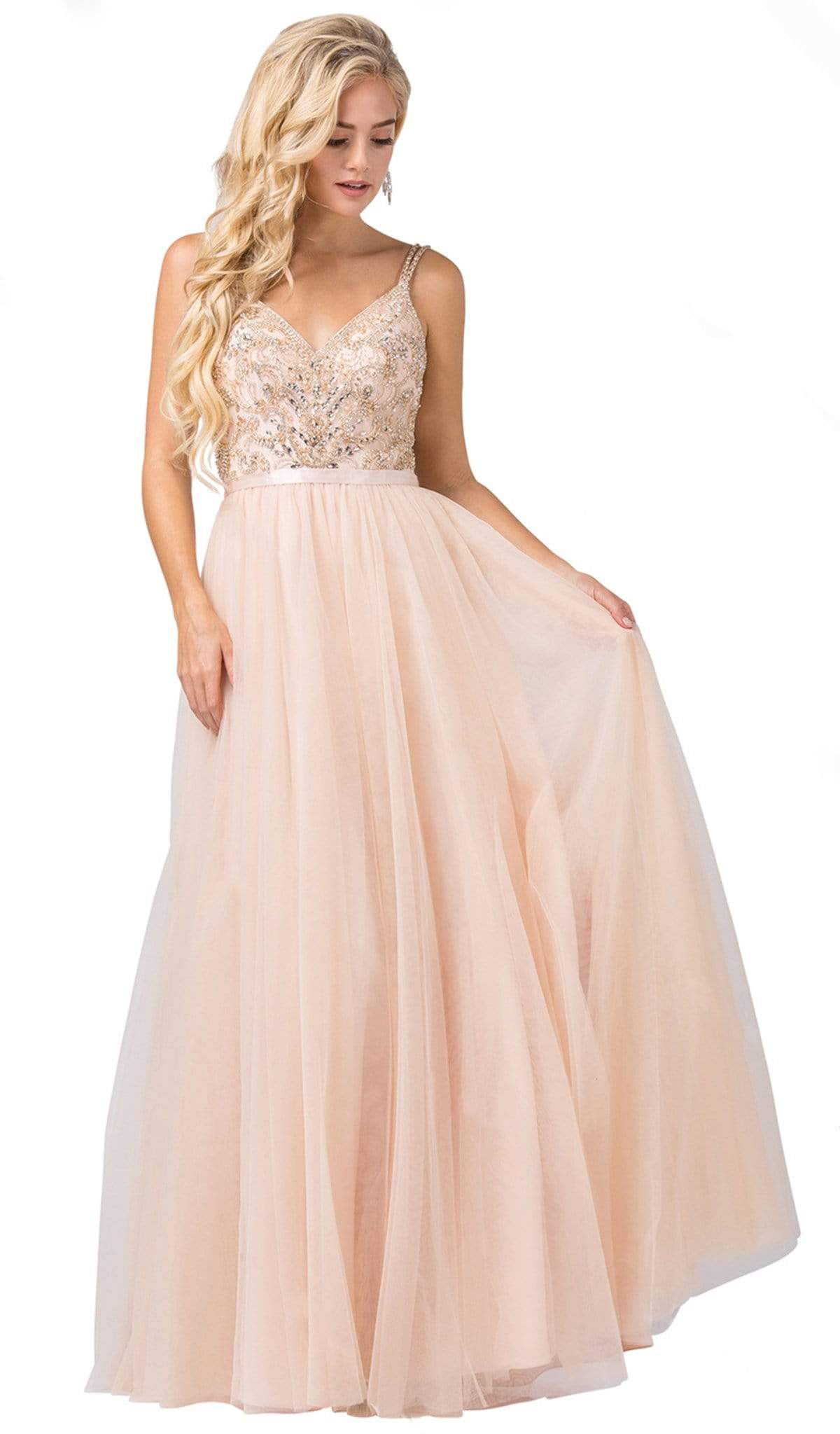 Dancing Queen - Embellished Bodice A-Line Chiffon Gown 2519SC In Neutral