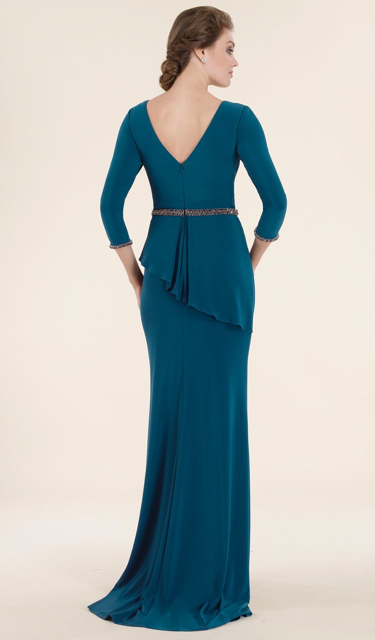 Rina Di Montella - RD2520 Fitted V-Neck Evening Dress with Peplum in Green