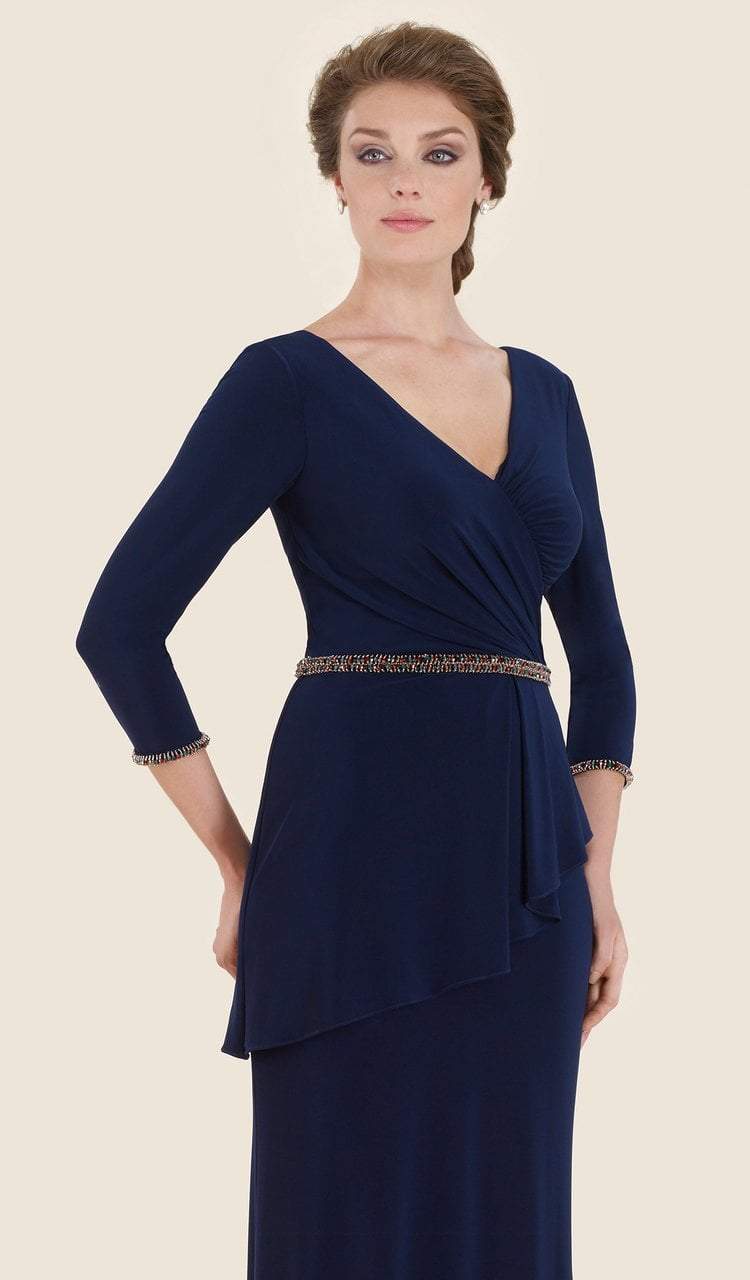 Rina Di Montella - RD2520 Fitted V-Neck Evening Dress with Peplum in Blue