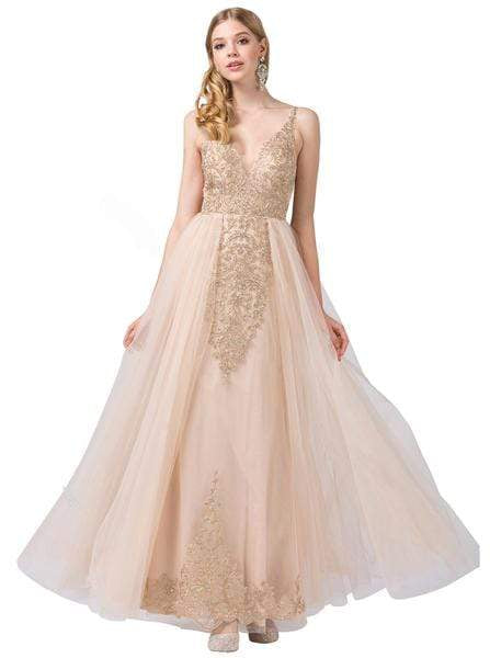 Dancing Queen - Gilt-Appliqued Illusion Overskirt Gown 2525 - 1 pc Champagne In Size L Available CCSALE L / Champagne
