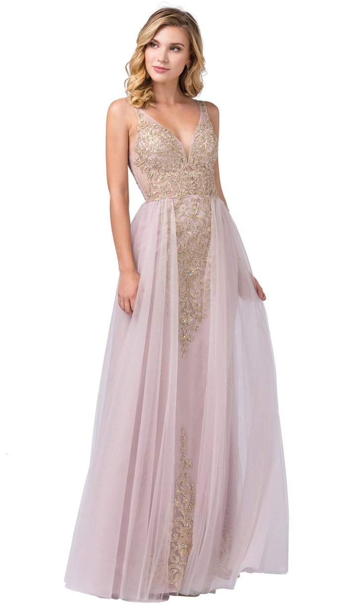Dancing Queen - Gilt-Appliqued Illusion Overskirt Gown 2525SC