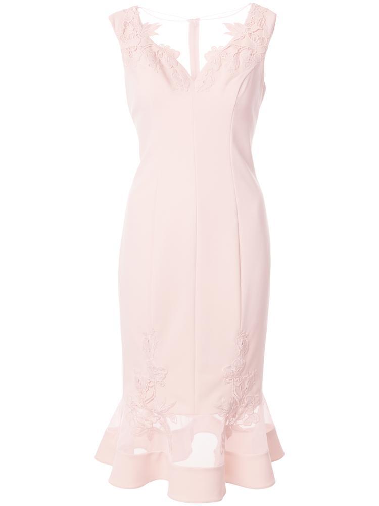 Aidan Mattox - MD1E202253 Embroidered Bateau Knee Length Dress In Pink