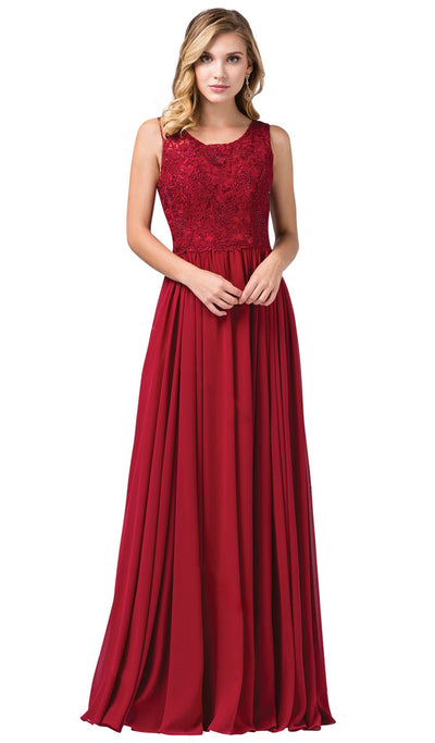 Dancing Queen - 2553 Beaded Lace Bodice A-Line Gown In Red