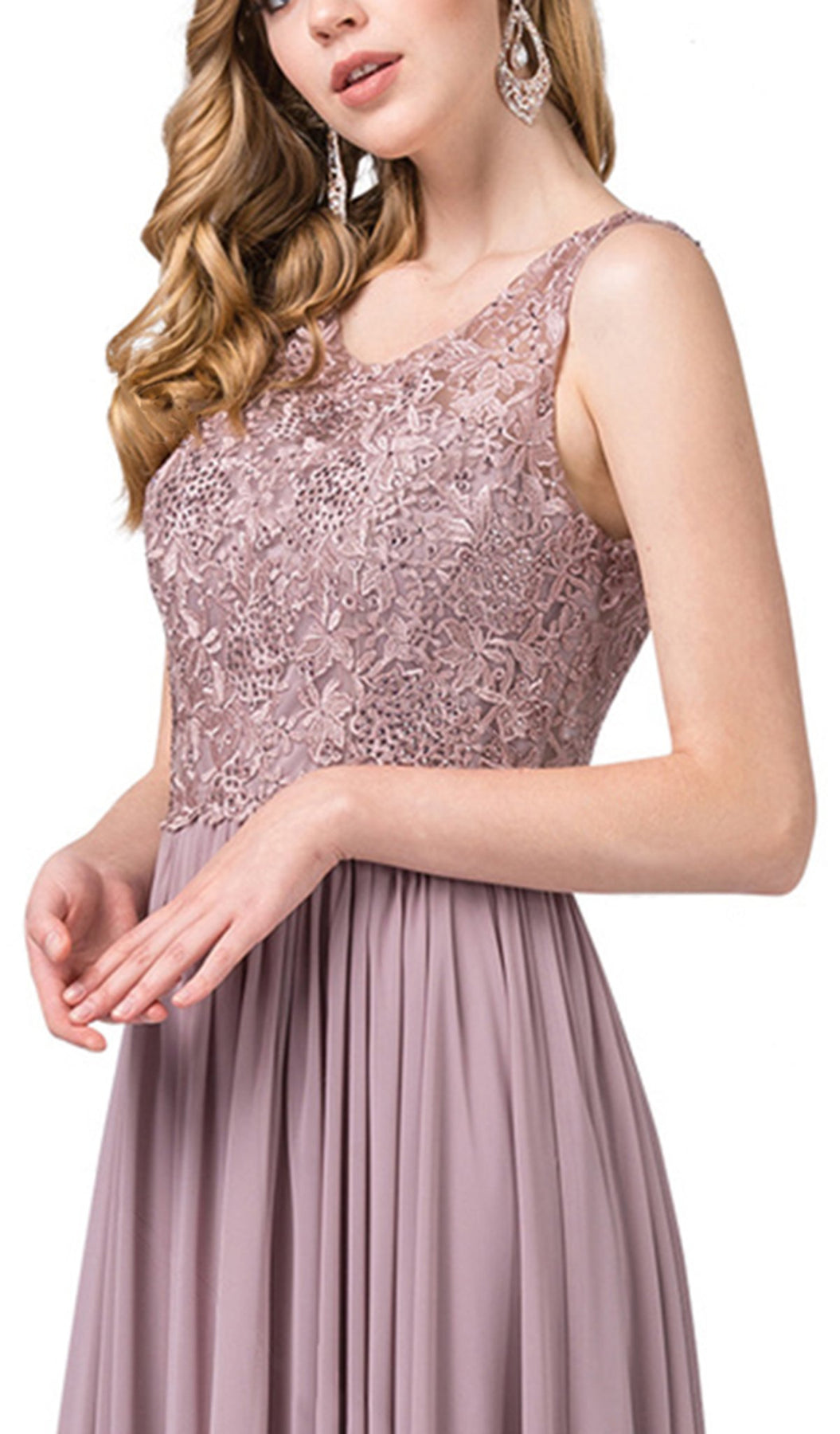 Dancing Queen - 2553 Beaded Lace Bodice A-Line Gown In Pink