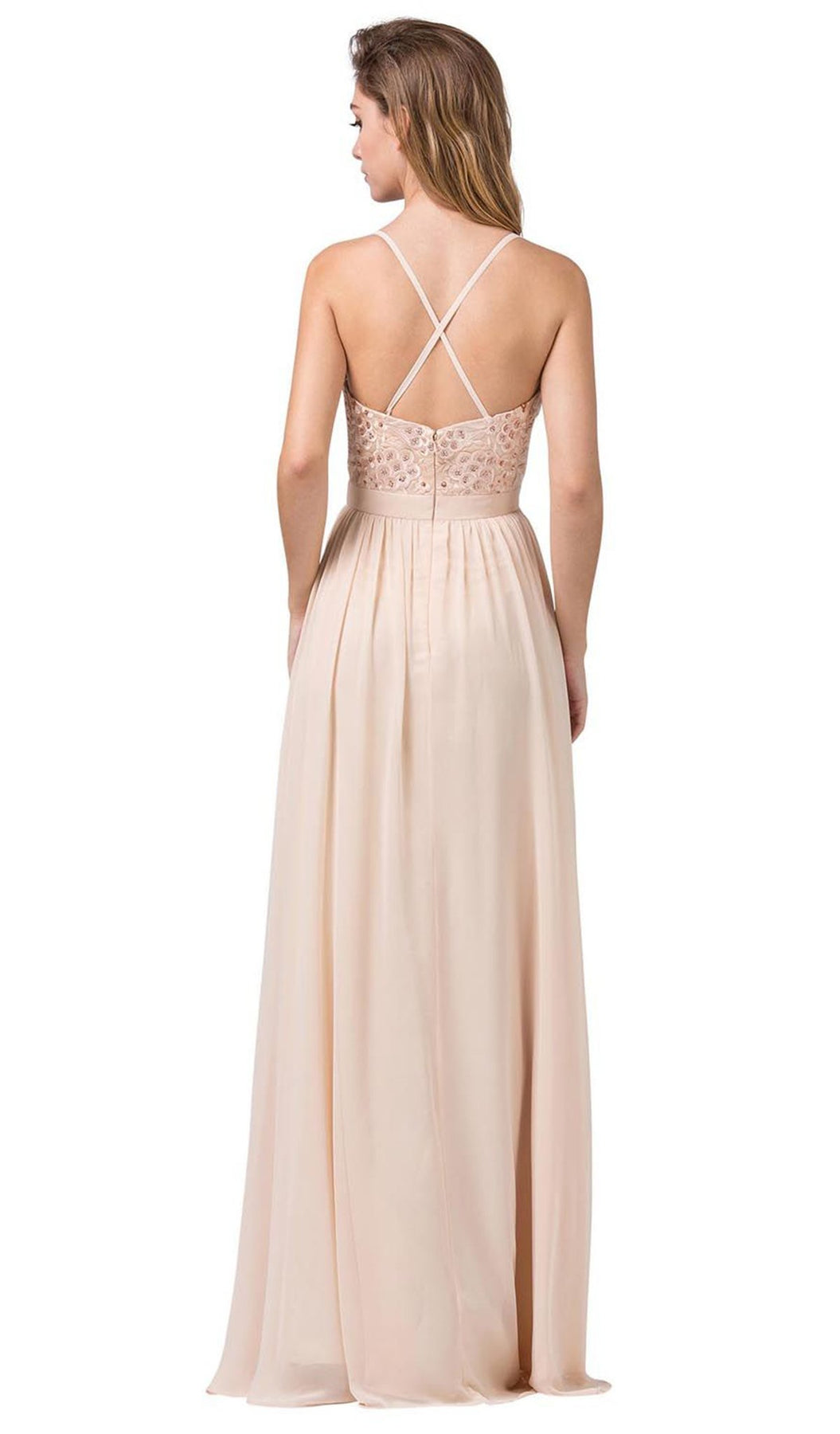 Dancing Queen - 2571 Embroidered V-neck Long A-line Dress In Neutral