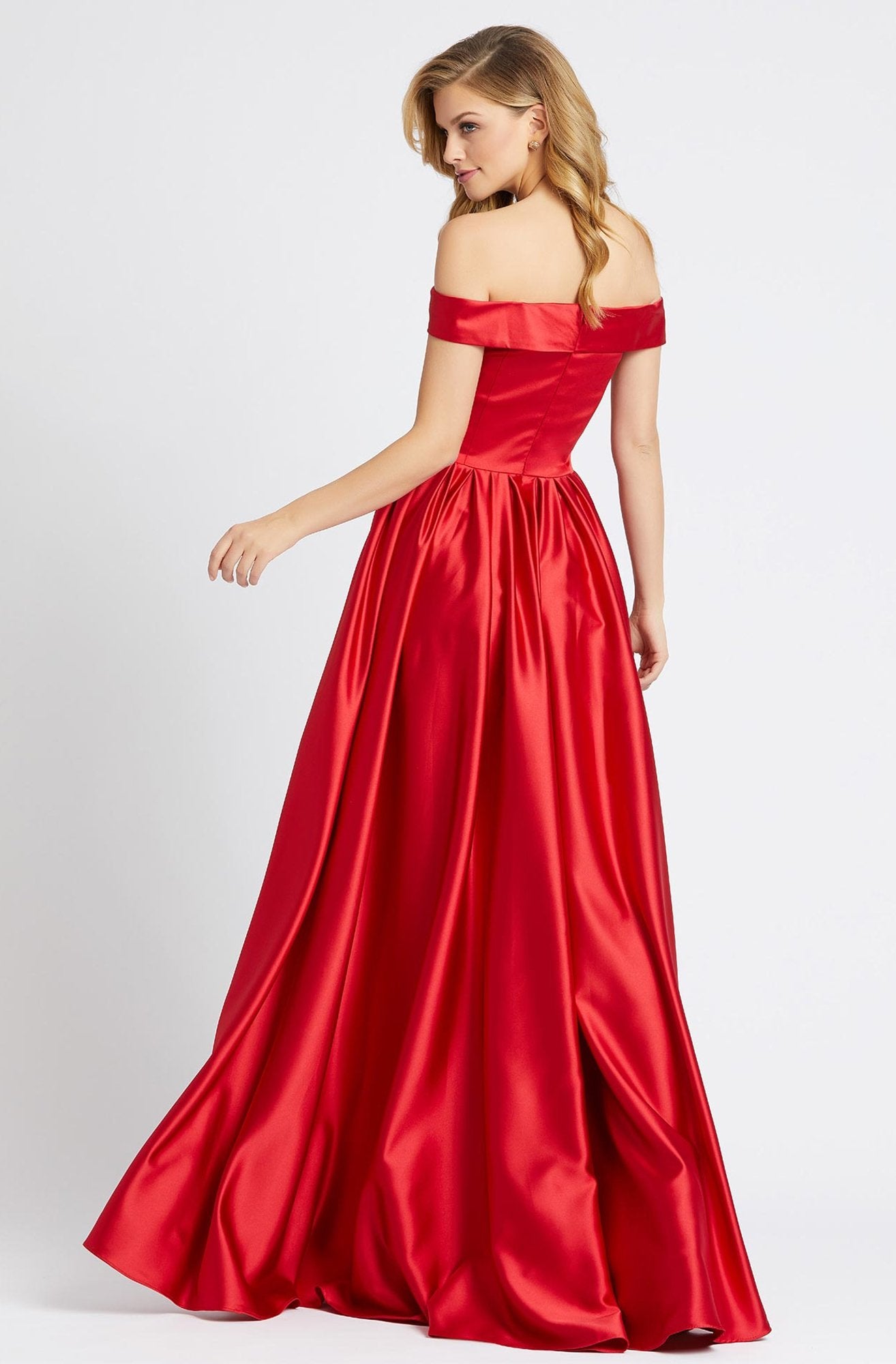 Ieena Duggal - 25958I Off Shoulder A-Line High Slit Prom Gown In Red