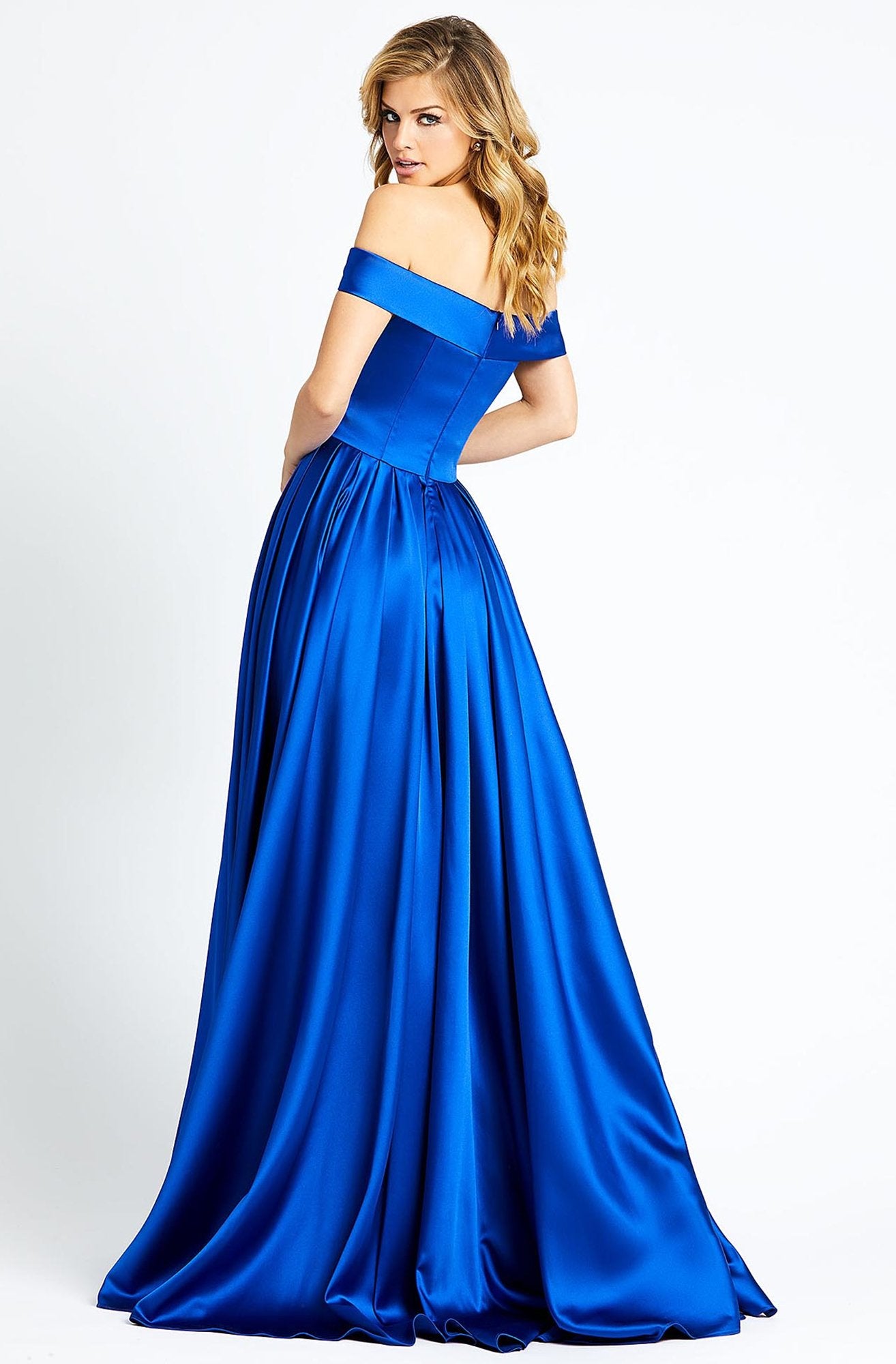 Ieena Duggal - 25958I Off Shoulder A-Line High Slit Prom Gown In Blue