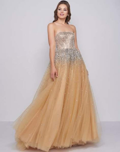 Mac Duggal Prom - 26015M Strapless Crystal Cascaded Tulle Ballgown In Nude