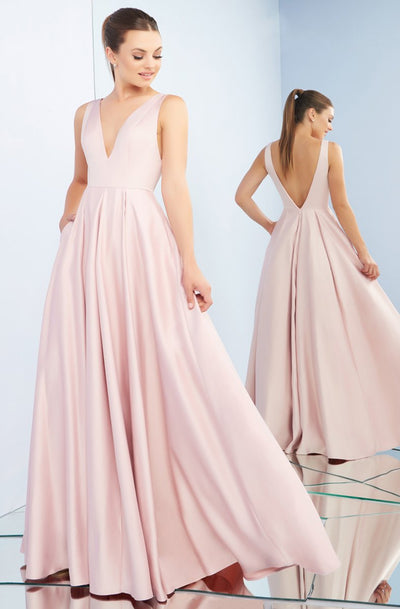 Ieena Duggal - 26031I Sleeveless Low Plunging V Back A-Line Prom Gown In Pink