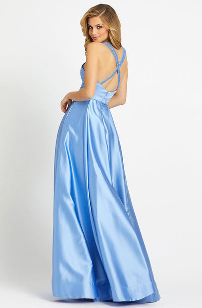 Ieena Duggal - 26053I Embellished Deep V-neck A-line Dress In Blue