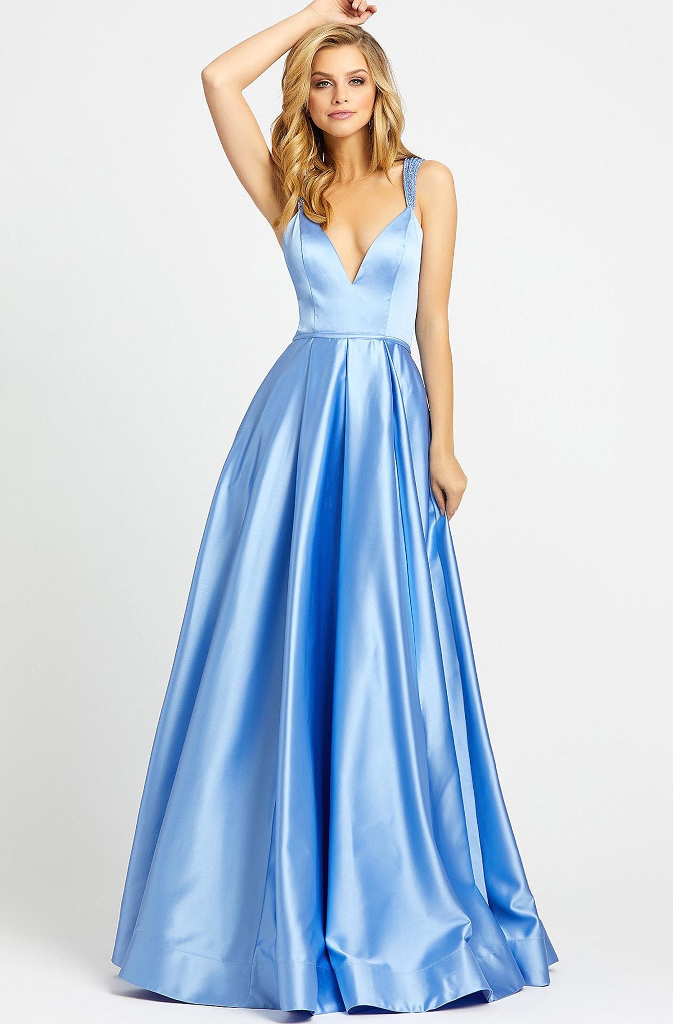 Ieena Duggal - 26053I Embellished Deep V-neck A-line Dress In Blue